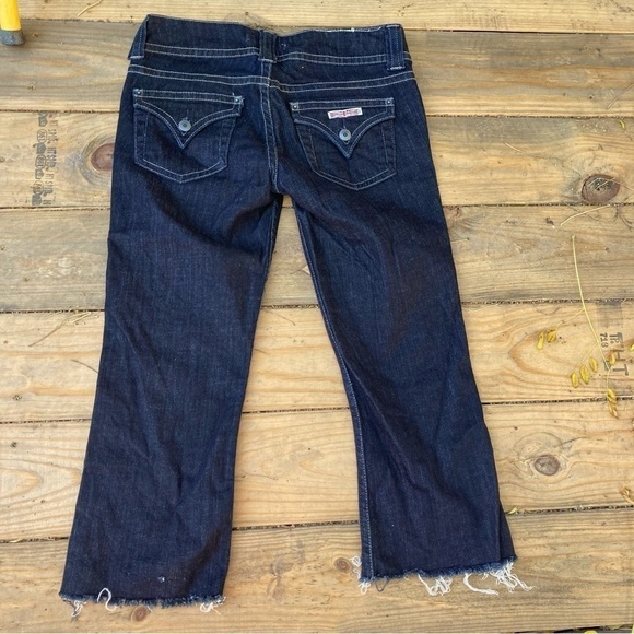 Hudson Cropped Dark Wash Jeans Raw Hem Ankle Flap Pockets Capri Sz 28 Spring - Picture 2 of 6